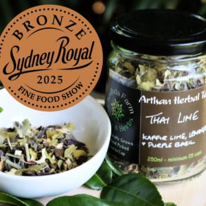 jar of Thai Lime Sunrise Tea with its Bronze Medal